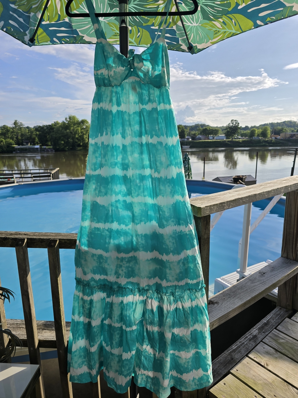 Faded Glory Teal & White Tie-Dye Maxi Dress